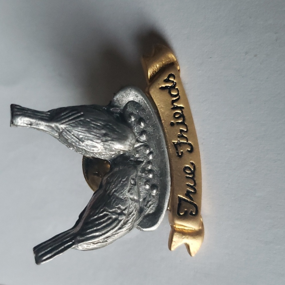 Vintage True Friends Bird Pin Bronze and Pewter
